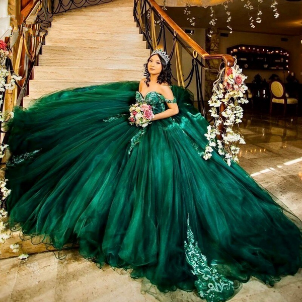 emerald green sweet sixteen dresses