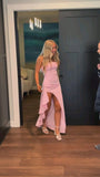 Pink Prom Dresses Split Formal Graduation Gowns Long