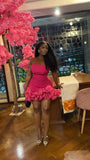 Short Prom Dress with Ruffles,Hot Pink Cocktail Dresses Parties