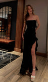 Unique Black Strapless Sheath Ruffles Long Evening Dress Birthday Outfits