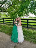 Green Ruffle Multi-Layer Long Prom Dress 8th Grade Formal Dresses