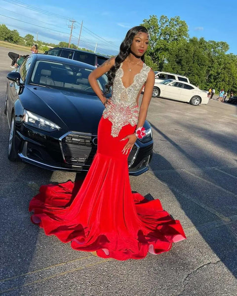 Gorgeous Crystal Beads Red Prom Dresses,Formal Evening Night Maxi Gown ...