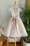 Simple Champagne Long Flower Girl Dress with Belt