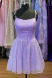 Double Straps Lavender A-Line Short Homecoming Dress