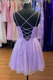 Double Straps Lavender A-Line Short Homecoming Dress