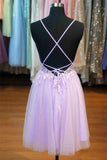 Lavender V-Neck Lace Appliques Short Homecoming Dress