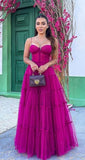 Fuchsia Prom Dresses Long,Tulle Formal Occasion Gown Evening