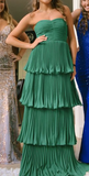 Green Ruffle Multi-Layer Long Prom Dress 8th Grade Formal Dresses