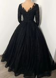 Black Long Sleeve Wedding Dress,Formal Dress Woman Elegant