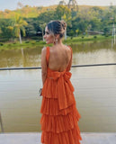 A-line Orange Modest Prom Dresses Formal Evening Gown Long