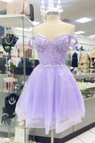 Lavender Appliques Homecoming Dress Tulle Short Party Dresses