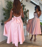 Unique Pink Prom Dress, Midi Formal Dresses Open Back