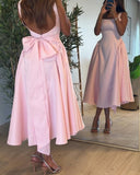 Unique Pink Prom Dress, Midi Formal Dresses Open Back