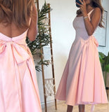 Unique Pink Prom Dress, Midi Formal Dresses Open Back