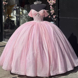 Quinceanera Dresses Pink Glitter, Ball Gown Birthday Xv Dress