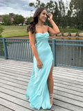 Sheath Spaghetti Straps Long Prom Dresses Wed Party Dress