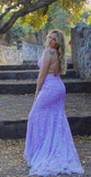 Lilac Mermaid Lace Prom Dresses,Backless Graduation Gown,Formal Dresses Outfits