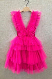 Pink Ruffled Layers Plunging V Neck Homecoming Dress Short Grad Dresses