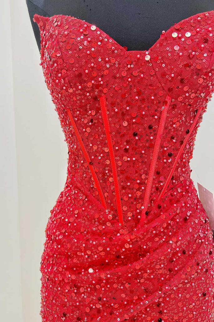 Red Sequined Sheath Mini Homecoming Dress Club Dresses – jkprom