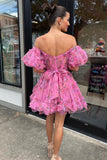 Lavender & Fuchsia Off-the-Shoulder Ruffles Homecoming Dress