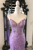 Lavender Floral Appliques Deep V Neck Mermaid Long Prom Dresses Gala Dress Formal