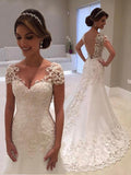 Gorgeous Long Mermaid V-Neck Lace Backless Wedding Dresses