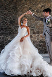 Long Cascading Ruffles A-line Sweetheart Ivory Wedding Dress Bridal Gown