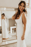 Long Square Neck Mermaid White Bridal Dress,Boho Bridal Gowns