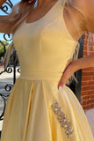 Yellow Cutout Back A-Line Formal Dress with Rhinestones Evening Gown