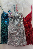 Red Mirror-Cut Sequins Sheath V Neck Cocktail Homecoming Dress