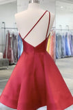 Ball Gown Red Hand-Made Flowers Satin One Shoulder Sleeveless Short Homecoming Dresses