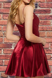 Spaghetti Straps Satin Homecoming Dresses,Mini Prom Dress