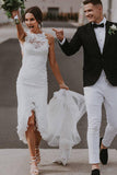 Sheath Beach Front-Slit White Lace Wedding Dress Bridal Dresses Simple Elegant