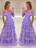 Purple chiffon long prom dress, purple evening dress