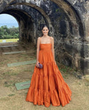 A-line Orange Long Prom Dress,Extravagant Evening Dresses – jkprom