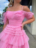 Pink-A-Line-Tiered-Short-Homecoming-Dresses