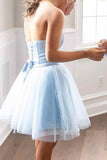 Strapless Light Blue A-line Short Homecoming Dress Party Gown