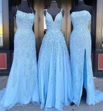 Long Prom Dresses with Applique,8th Graduation Dress School Dance Sky Blue Formal Dresses