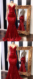 Red Halter Sequins Sparkle Evening Gowns Sexy Mermaid Dresses Long Maxi Dress