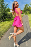 Halter Hot Pink Mini Homecoming Dress Short Fancy Dresses