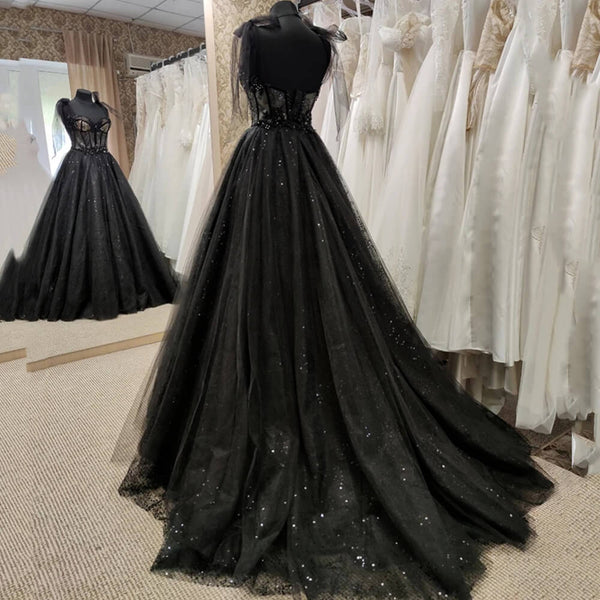 Gothic Tulle Black Party Dress,Prom Evening Dresses Long – jkprom