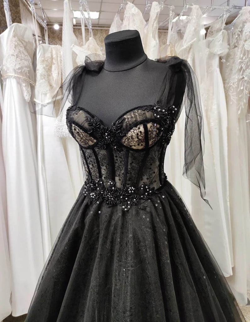 Gothic Tulle Black Party Dress,Prom Evening Dresses Long – jkprom