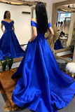 Off Shoulder Royal Blue/Purple/White Long Prom Dress,Formal Graduation Evening Dresses with Train