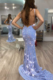 Shiny Blue Sequins Mermaid Backless Prom Dress,Sequined Evening Gown,Celebrity Dresses