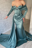 Mermaid Long Sleeve Evening Dresses,Sexy Holiday Party Gown with Crystal