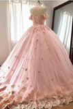 Quince Dresses Pink Ball Gowns Off the Shoulder Wedding Dress