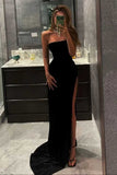 Sexy Strapless Long Prom Dress Boycon Split Black Evening Gown,Night Dresses