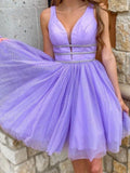 Short V Neck Purple Prom Dresses, Short V Neck Purple Graduation Homecoming Dresses