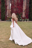 Beautiful Ivory Satin A Line V Neck Wedding Dresses With Slit