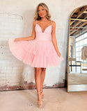 A-line Tiered Short Homecoming Dress,Formal Mini Dresses